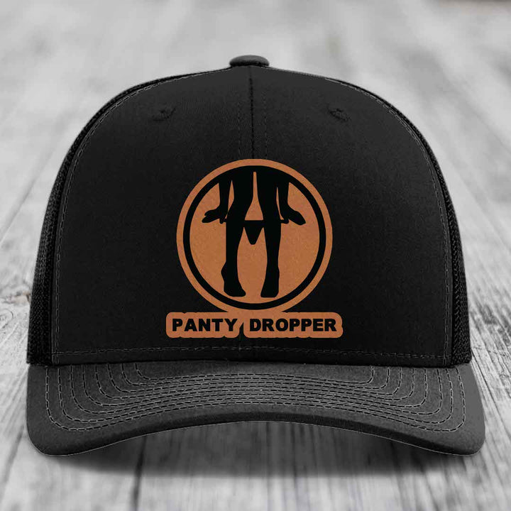 Panty Dropper - Leather Patch Hat - Rawhide to Black Patch - Richardson 112 Snapback Trucker Hat