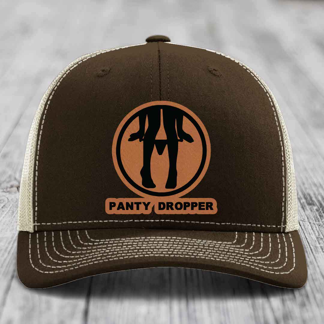 Panty Dropper - Leather Patch Hat - Rawhide to Black Patch - Richardson 112 Snapback Trucker Hat