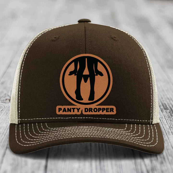 Panty Dropper - Leather Patch Hat - Rawhide to Black Patch - Richardson 112 Snapback Trucker Hat
