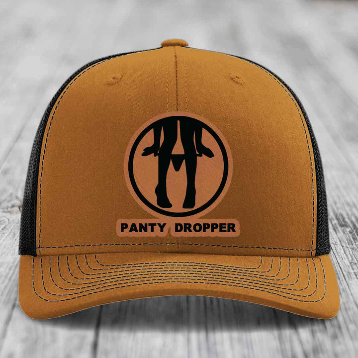 Panty Dropper - Leather Patch Hat - Rawhide to Black Patch - Richardson 112 Snapback Trucker Hat