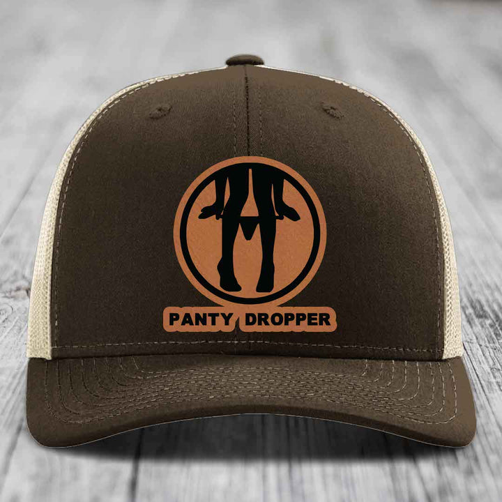 Panty Dropper - Leather Patch Hat - Rawhide to Black Patch - Richardson 112 Snapback Trucker Hat