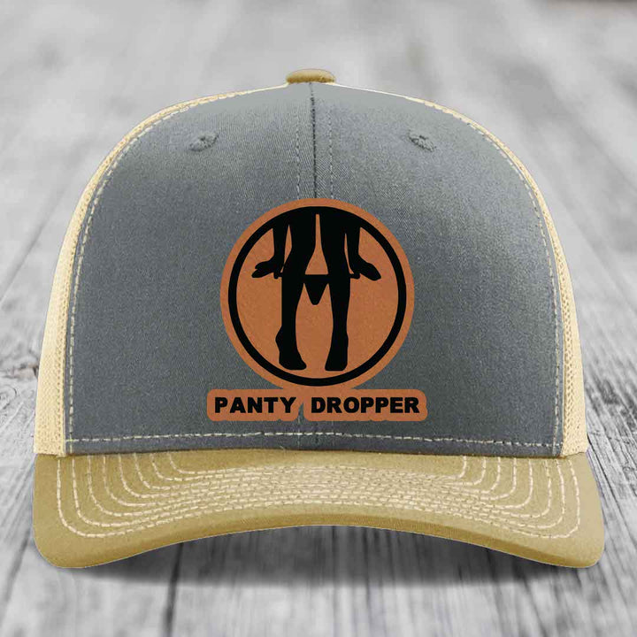 Panty Dropper - Leather Patch Hat - Rawhide to Black Patch - Richardson 112 Snapback Trucker Hat