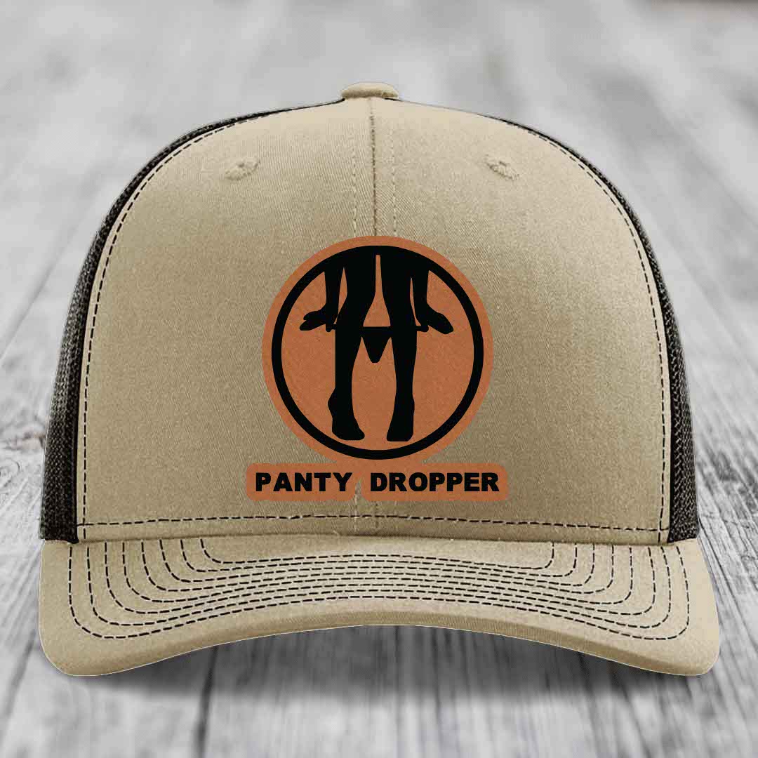 Panty Dropper - Leather Patch Hat - Rawhide to Black Patch - Richardson 112 Snapback Trucker Hat
