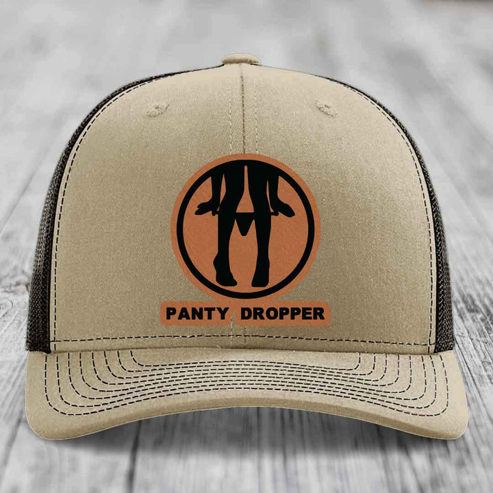 Panty Dropper - Leather Patch Hat - Rawhide to Black Patch - Richardson 112 Snapback Trucker Hat