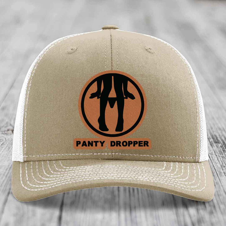 Panty Dropper - Leather Patch Hat - Rawhide to Black Patch - Richardson 112 Snapback Trucker Hat