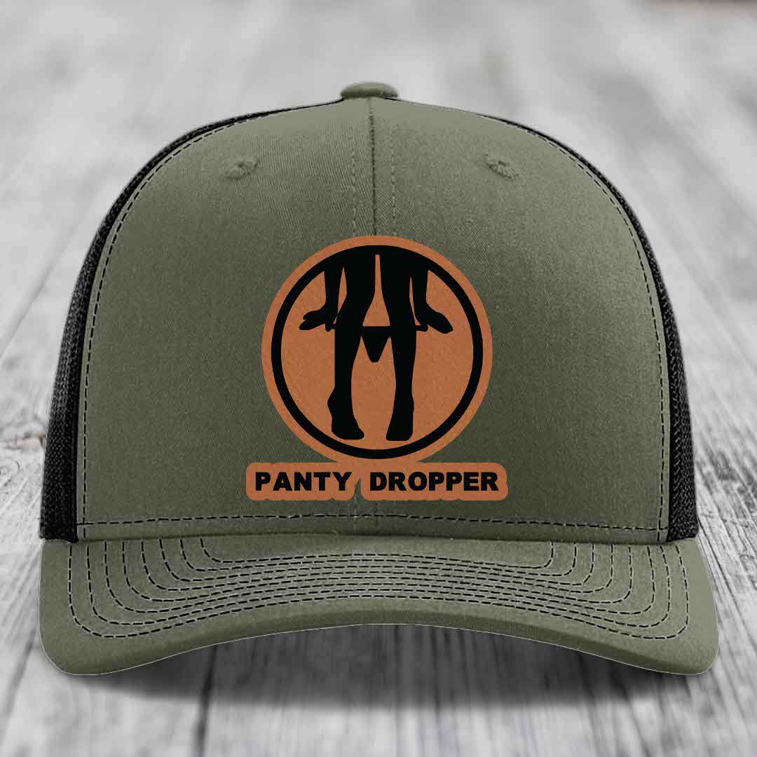 Panty Dropper - Leather Patch Hat - Rawhide to Black Patch - Richardson 112 Snapback Trucker Hat