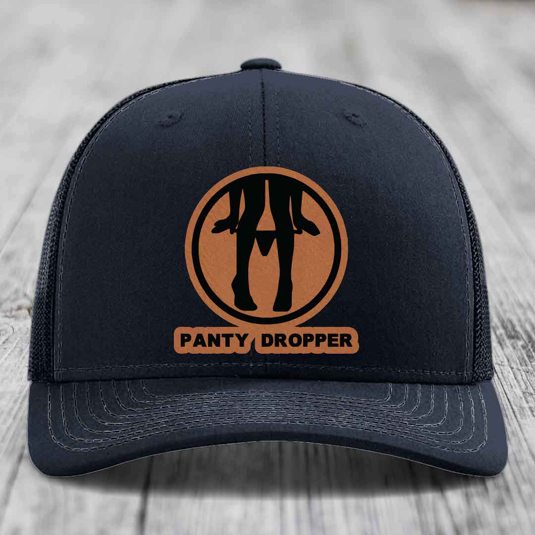 Panty Dropper - Leather Patch Hat - Rawhide to Black Patch - Richardson 112 Snapback Trucker Hat