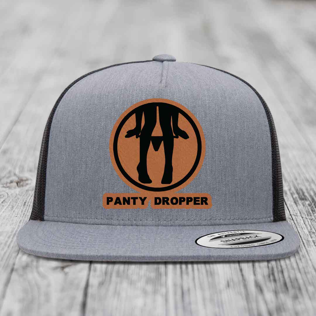 Panty Dropper - Leather Patch Hat - Rawhide to Black Patch - Yupoong 6006 Snapback Flatbill Hat