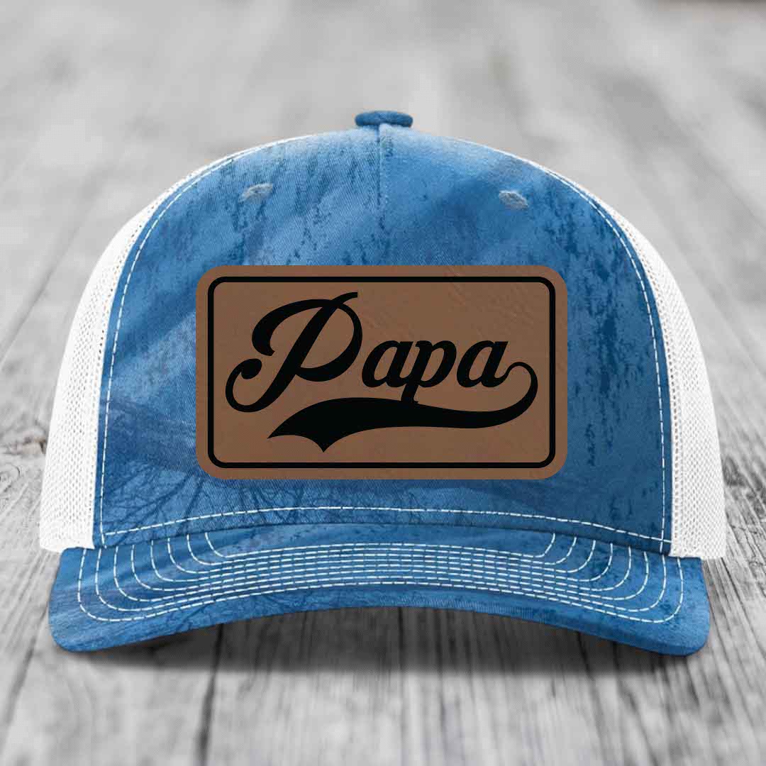 Papa - Leather Patch Hat - Dark Brown to Black Patch - Richardson 112PFP Snapback Trucker Hat