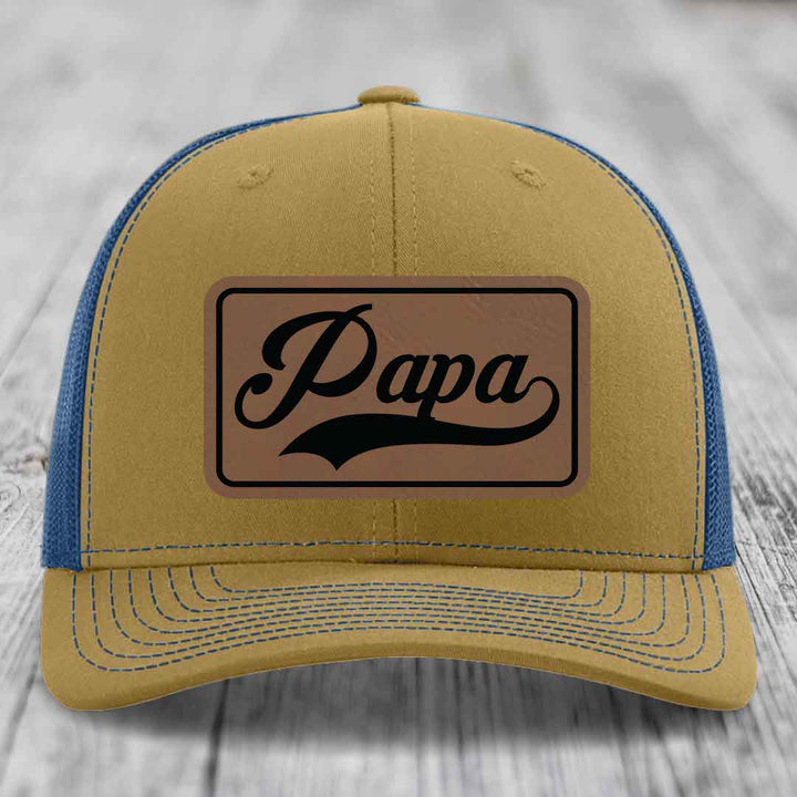 Papa - Leather Patch Hat - Dark Brown to Black Patch - Richardson 112 Snapback Trucker Hat