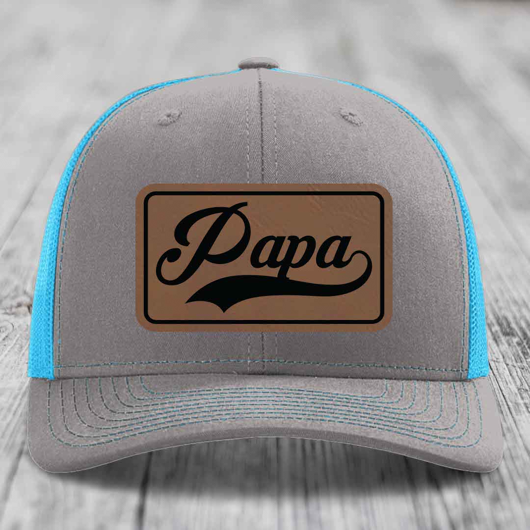 Papa - Leather Patch Hat - Dark Brown to Black Patch - Richardson 112 Snapback Trucker Hat