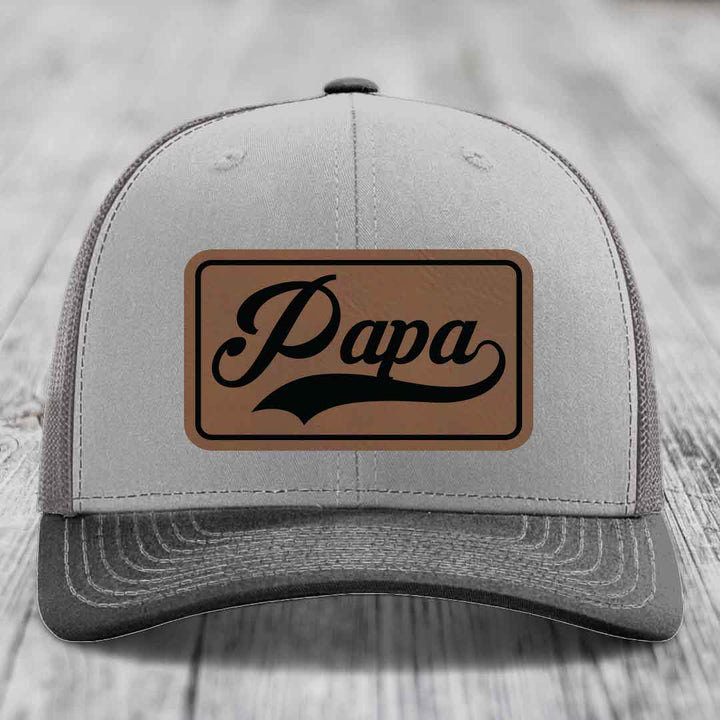 Papa - Leather Patch Hat - Dark Brown to Black Patch - Richardson 112 Snapback Trucker Hat