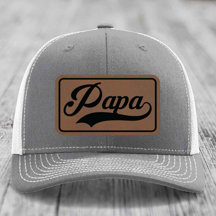 Papa - Leather Patch Hat - Dark Brown to Black Patch - Richardson 112 Snapback Trucker Hat