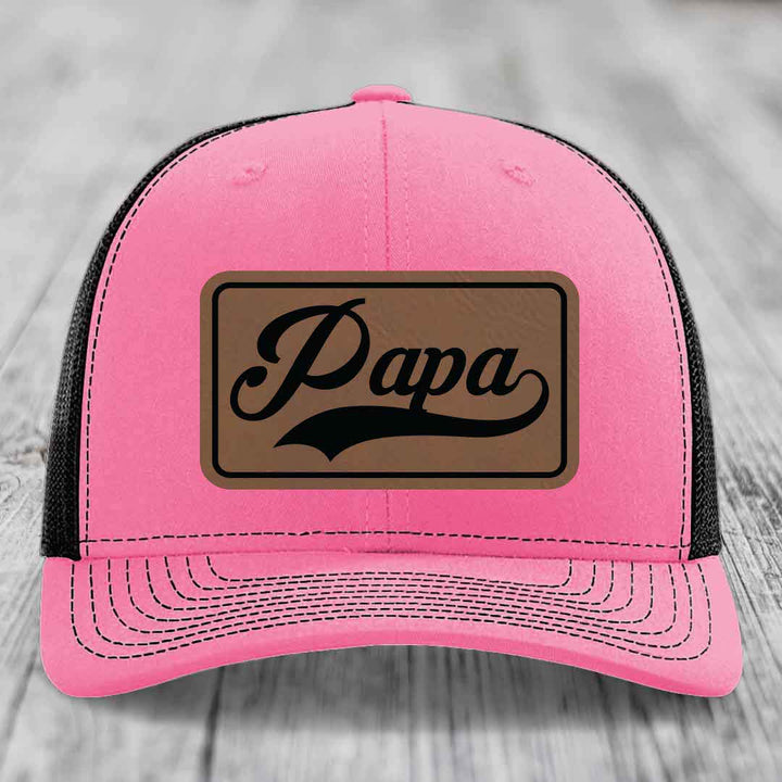 Papa - Leather Patch Hat - Dark Brown to Black Patch - Richardson 112 Snapback Trucker Hat