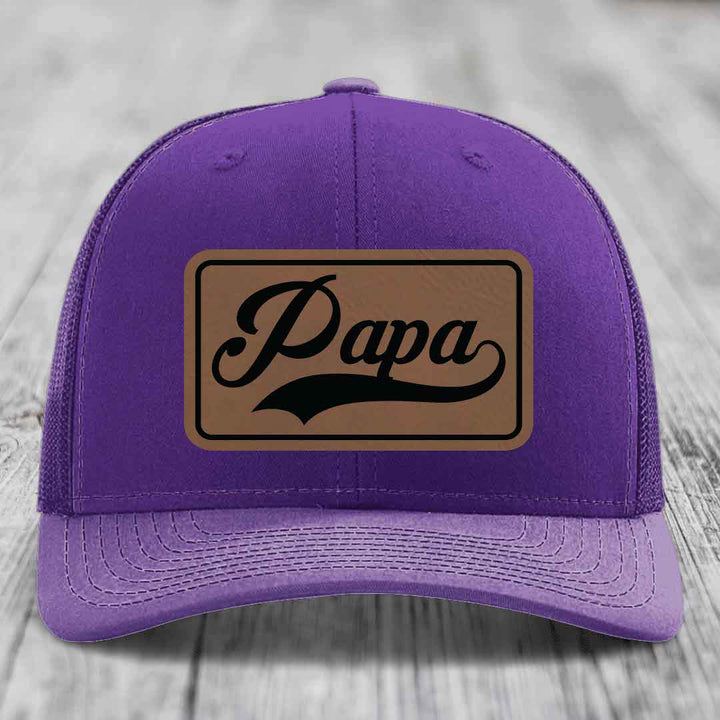 Papa - Leather Patch Hat - Dark Brown to Black Patch - Richardson 112 Snapback Trucker Hat