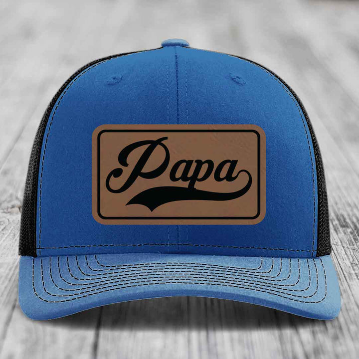 Papa - Leather Patch Hat - Dark Brown to Black Patch - Richardson 112 Snapback Trucker Hat
