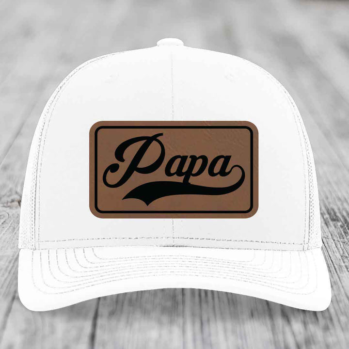 Papa - Leather Patch Hat - Dark Brown to Black Patch - Richardson 112 Snapback Trucker Hat