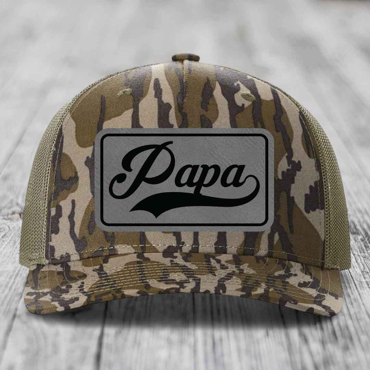 Papa - Leather Patch Hat - Grey to Black Patch - Richardson 112PFP Snapback Trucker Hat