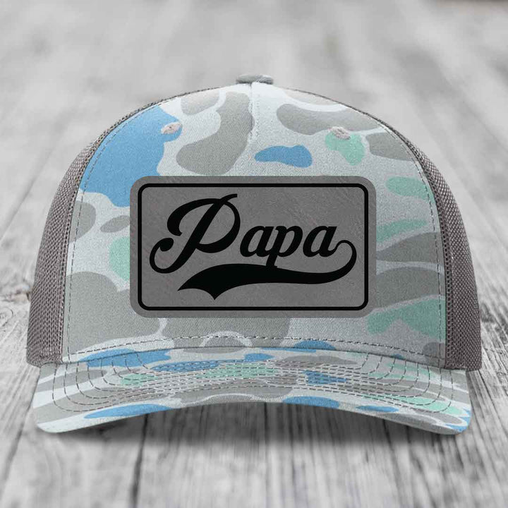 Papa - Leather Patch Hat - Grey to Black Patch - Richardson 112PFP Snapback Trucker Hat