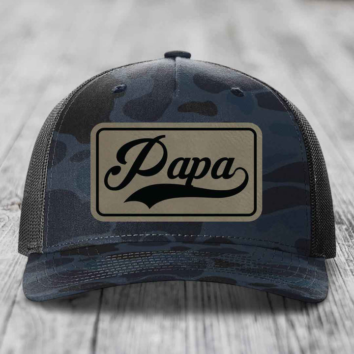 Papa - Leather Patch Hat - Light Brown to Black Patch - Richardson 112PFP Snapback Trucker Hat