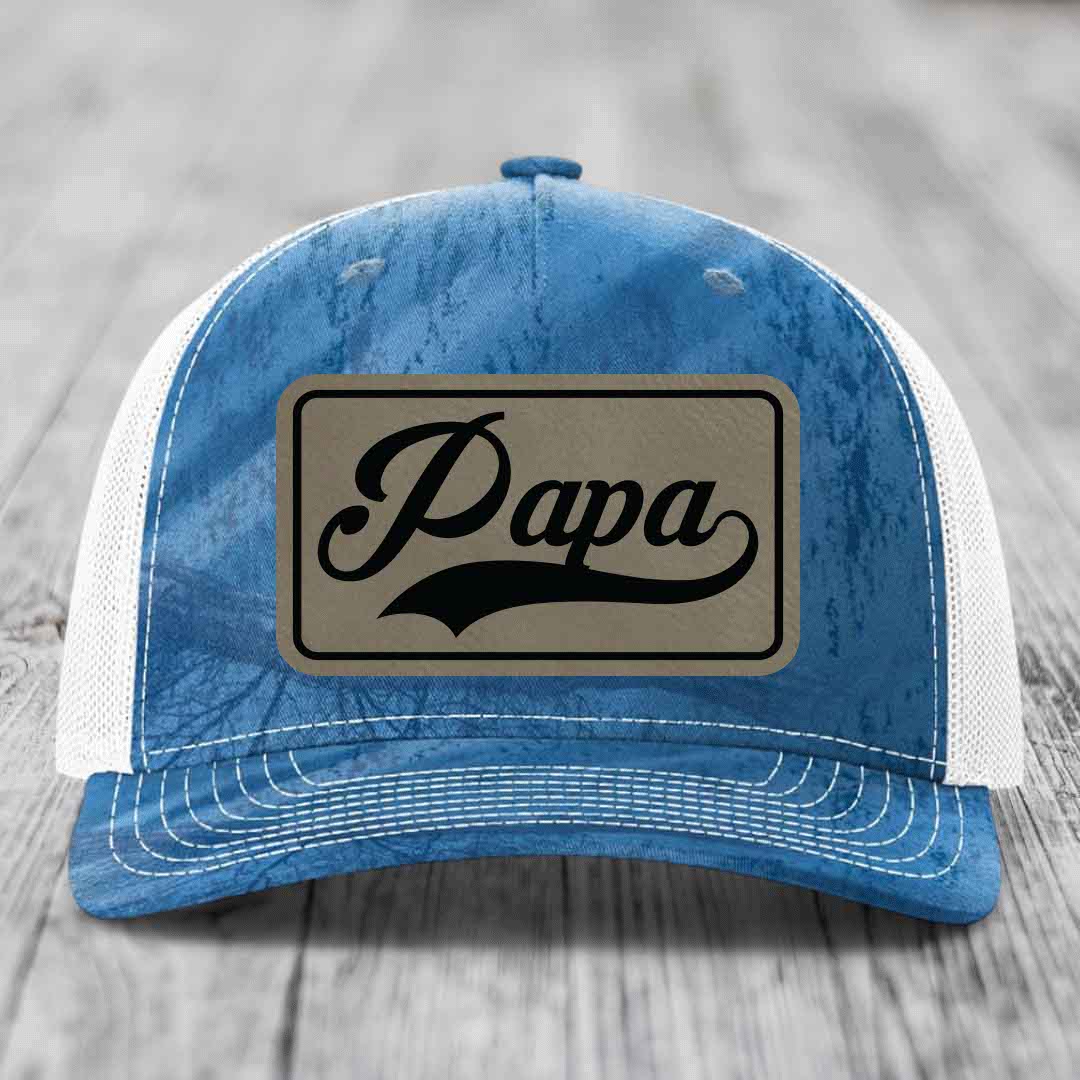 Papa - Leather Patch Hat - Light Brown to Black Patch - Richardson 112PFP Snapback Trucker Hat