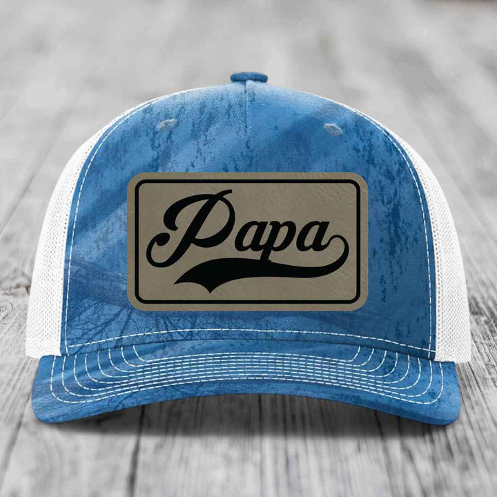 Papa - Leather Patch Hat - Light Brown to Black Patch - Richardson 112PFP Snapback Trucker Hat