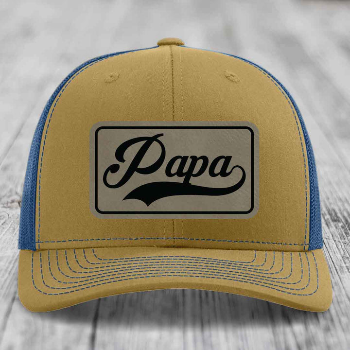 Papa - Leather Patch Hat - Light Brown to Black Patch - Richardson 112 Snapback Trucker Hat