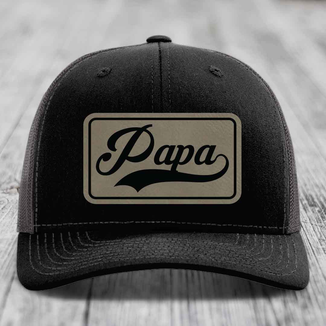 Papa - Leather Patch Hat - Light Brown to Black Patch - Richardson 112 Snapback Trucker Hat