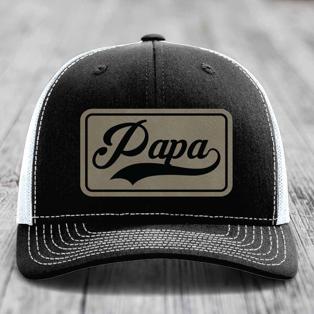 Papa - Leather Patch Hat - Light Brown to Black Patch - Richardson 112 Snapback Trucker Hat