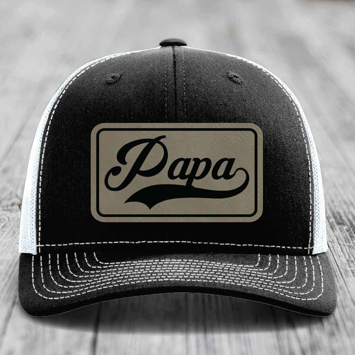Papa - Leather Patch Hat - Light Brown to Black Patch - Richardson 112 Snapback Trucker Hat