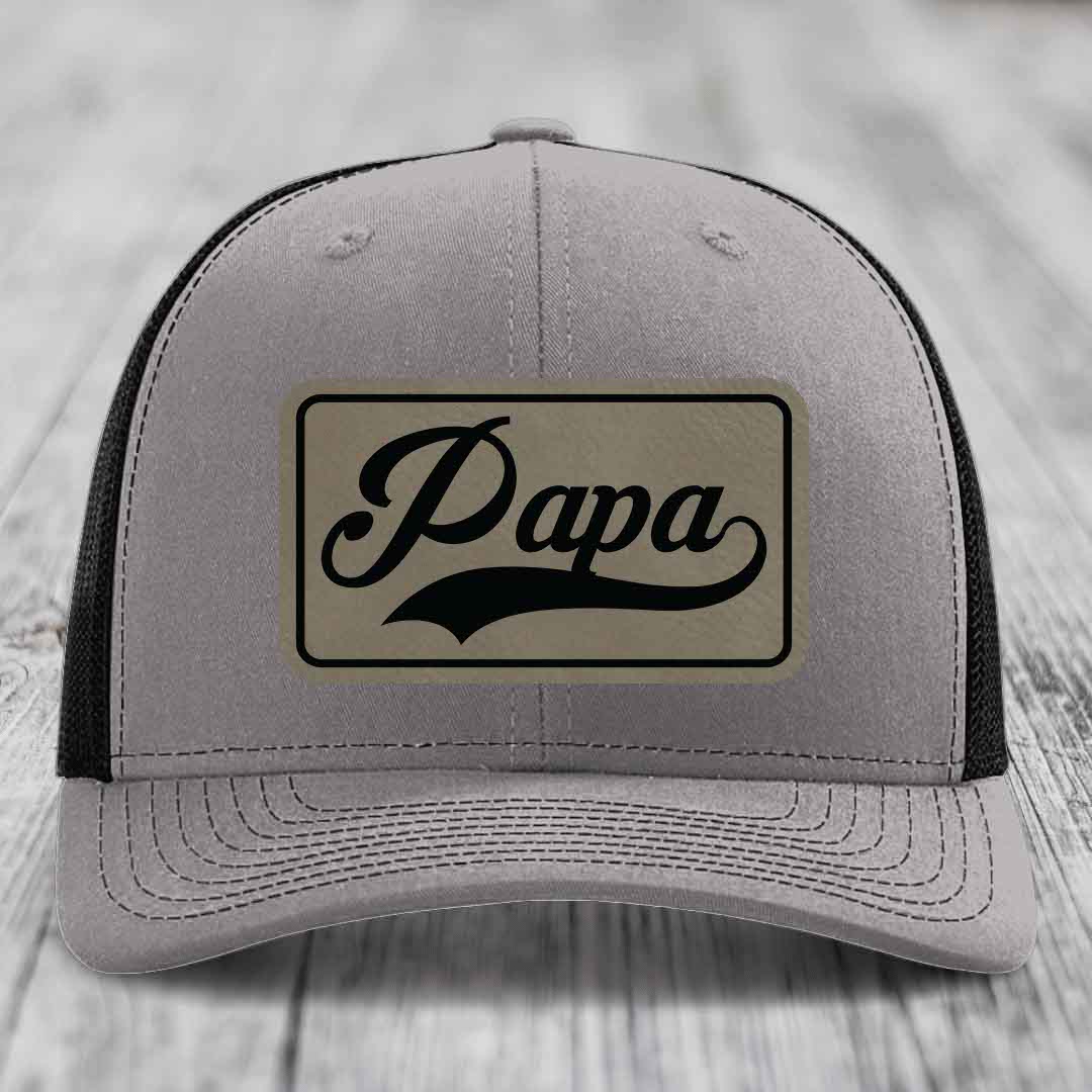Papa - Leather Patch Hat - Light Brown to Black Patch - Richardson 112 Snapback Trucker Hat