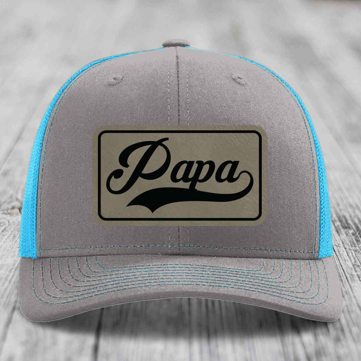 Papa - Leather Patch Hat - Light Brown to Black Patch - Richardson 112 Snapback Trucker Hat