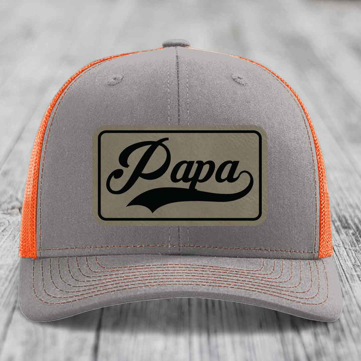 Papa - Leather Patch Hat - Light Brown to Black Patch - Richardson 112 Snapback Trucker Hat
