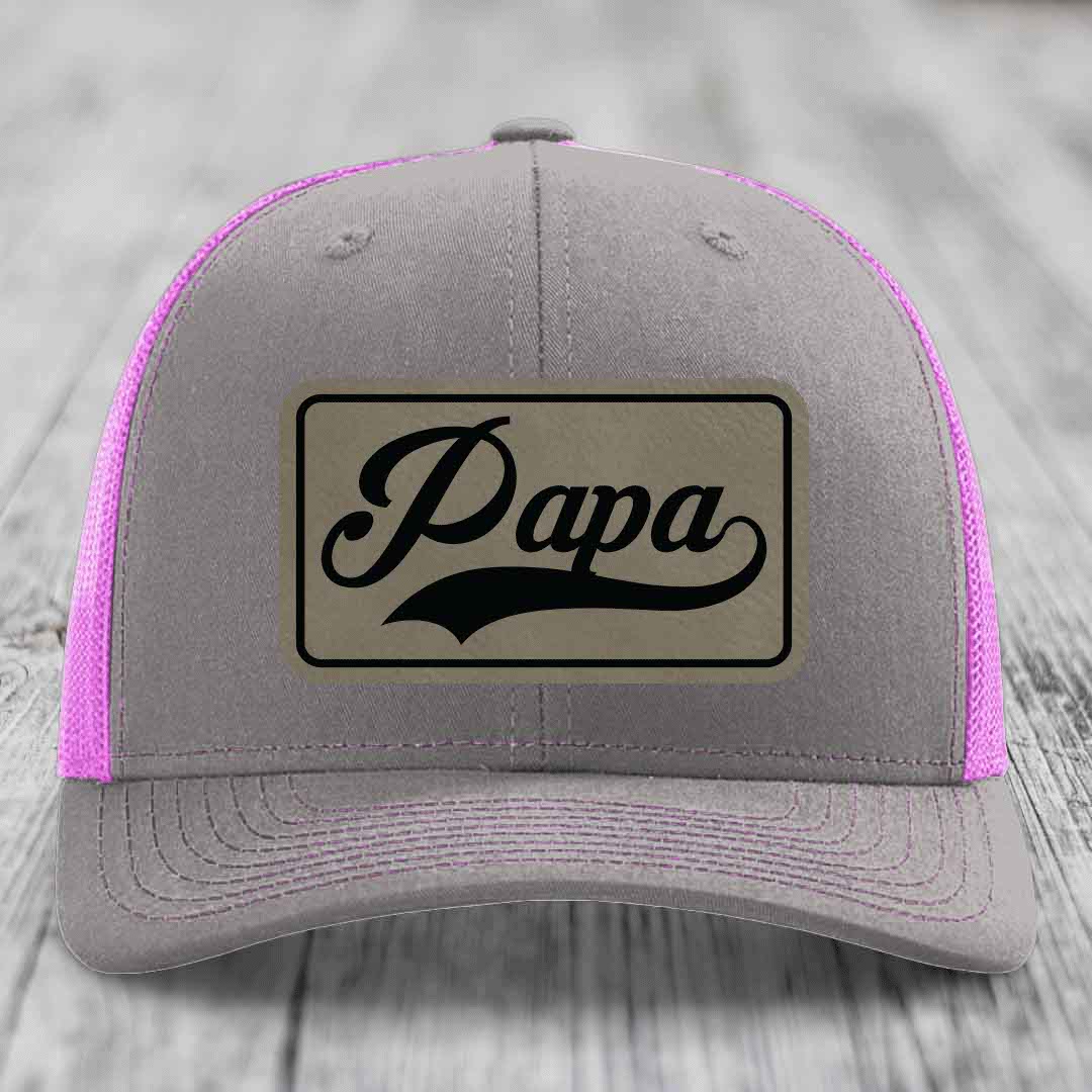 Papa - Leather Patch Hat - Light Brown to Black Patch - Richardson 112 Snapback Trucker Hat