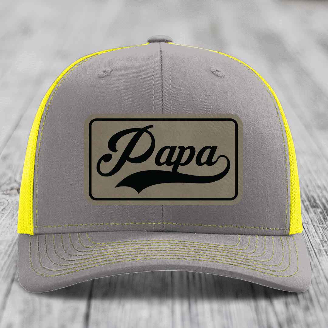 Papa - Leather Patch Hat - Light Brown to Black Patch - Richardson 112 Snapback Trucker Hat