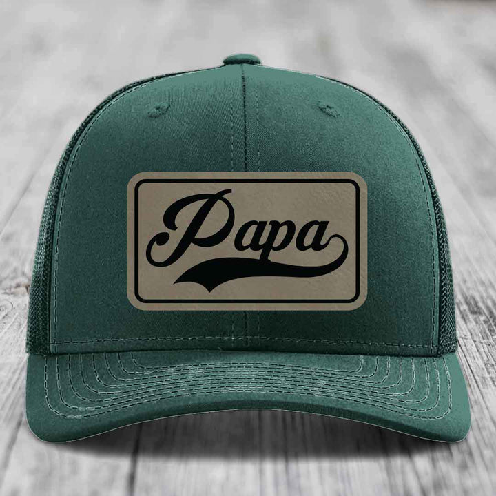 Papa - Leather Patch Hat - Light Brown to Black Patch - Richardson 112 Snapback Trucker Hat