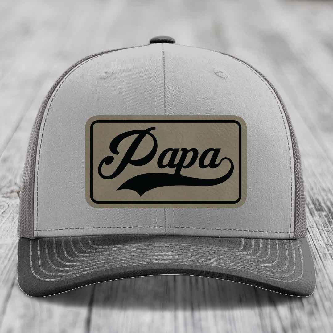 Papa - Leather Patch Hat - Light Brown to Black Patch - Richardson 112 Snapback Trucker Hat