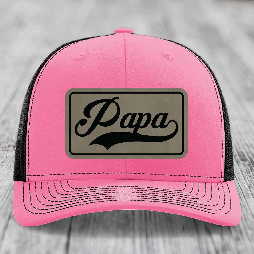 Papa - Leather Patch Hat - Light Brown to Black Patch - Richardson 112 Snapback Trucker Hat