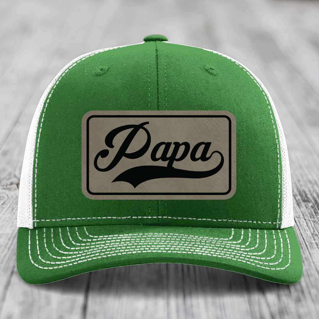 Papa - Leather Patch Hat - Light Brown to Black Patch - Richardson 112 Snapback Trucker Hat