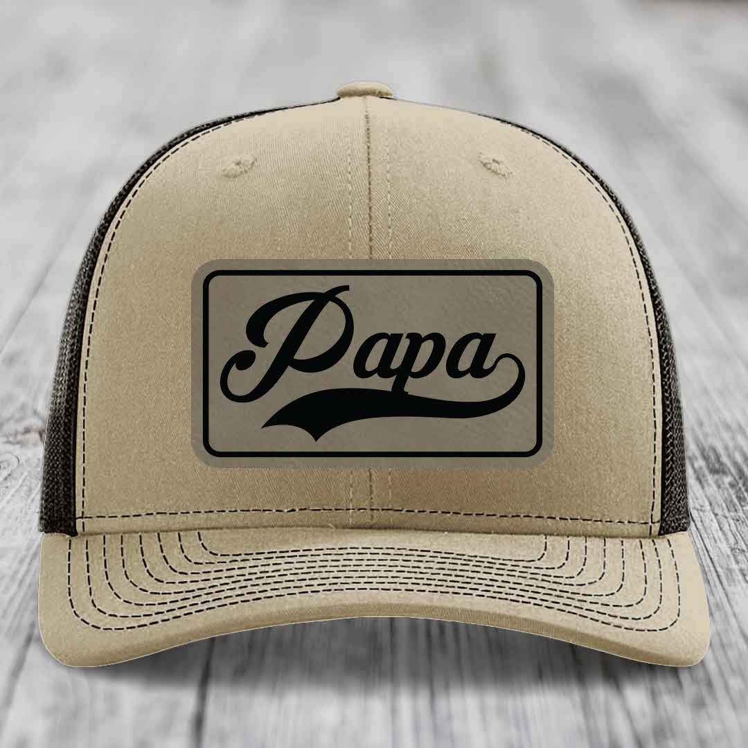 Papa - Leather Patch Hat - Light Brown to Black Patch - Richardson 112 Snapback Trucker Hat