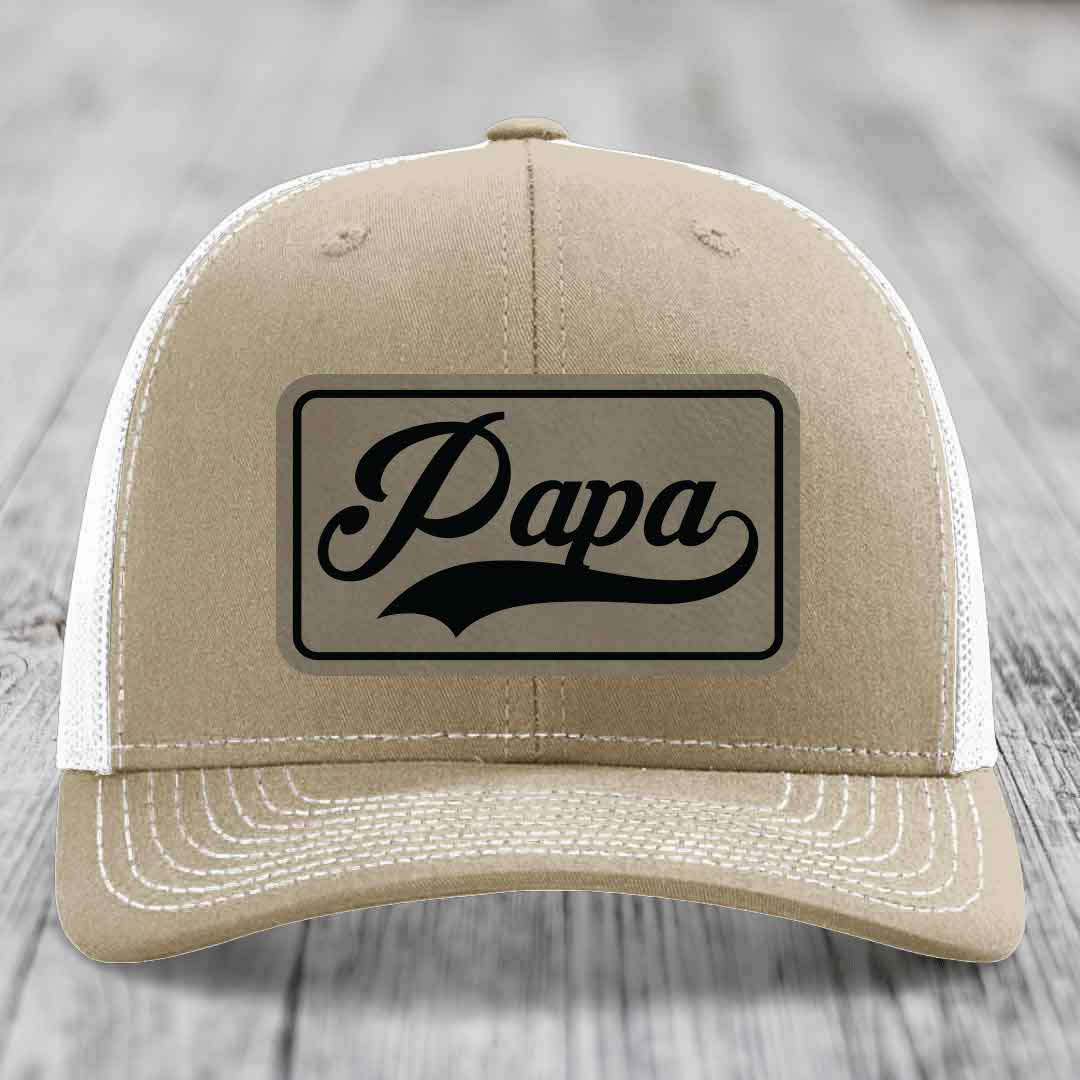Papa - Leather Patch Hat - Light Brown to Black Patch - Richardson 112 Snapback Trucker Hat