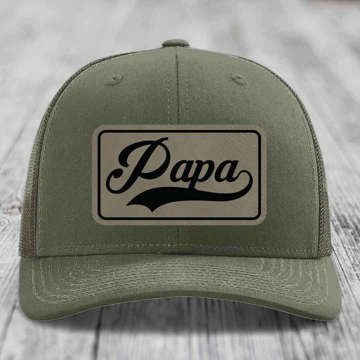 Papa - Leather Patch Hat - Light Brown to Black Patch - Richardson 112 Snapback Trucker Hat
