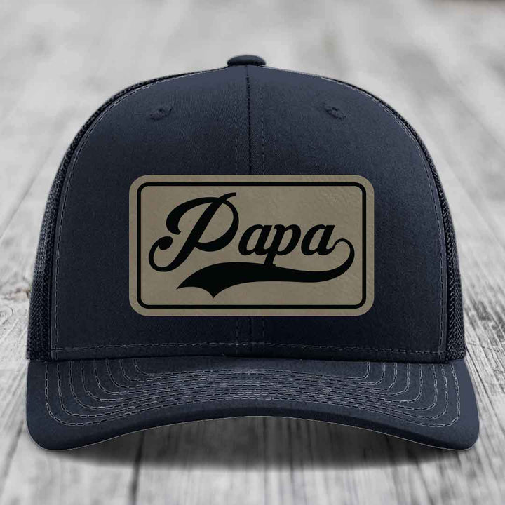 Papa - Leather Patch Hat - Light Brown to Black Patch - Richardson 112 Snapback Trucker Hat