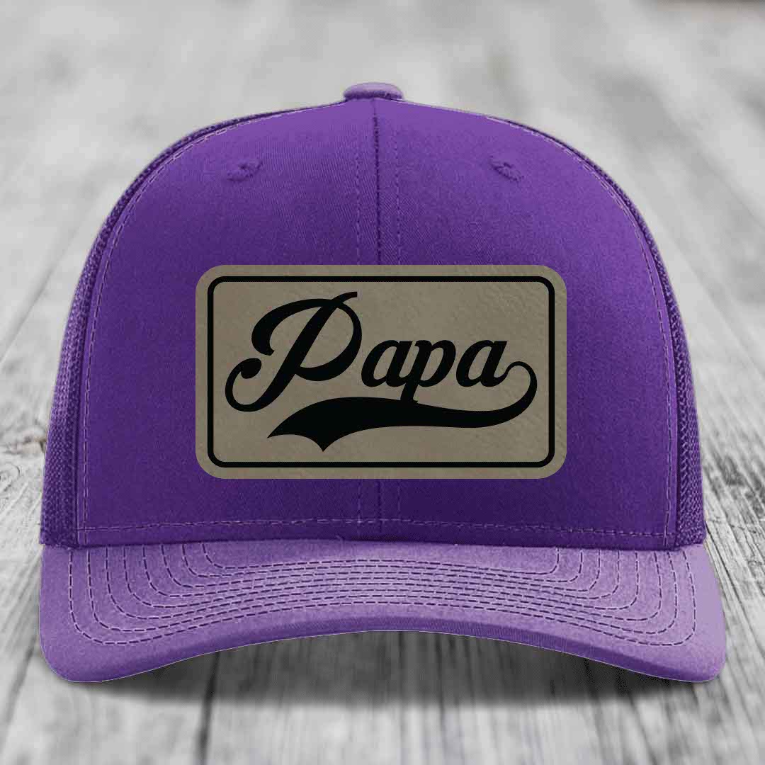 Papa - Leather Patch Hat - Light Brown to Black Patch - Richardson 112 Snapback Trucker Hat