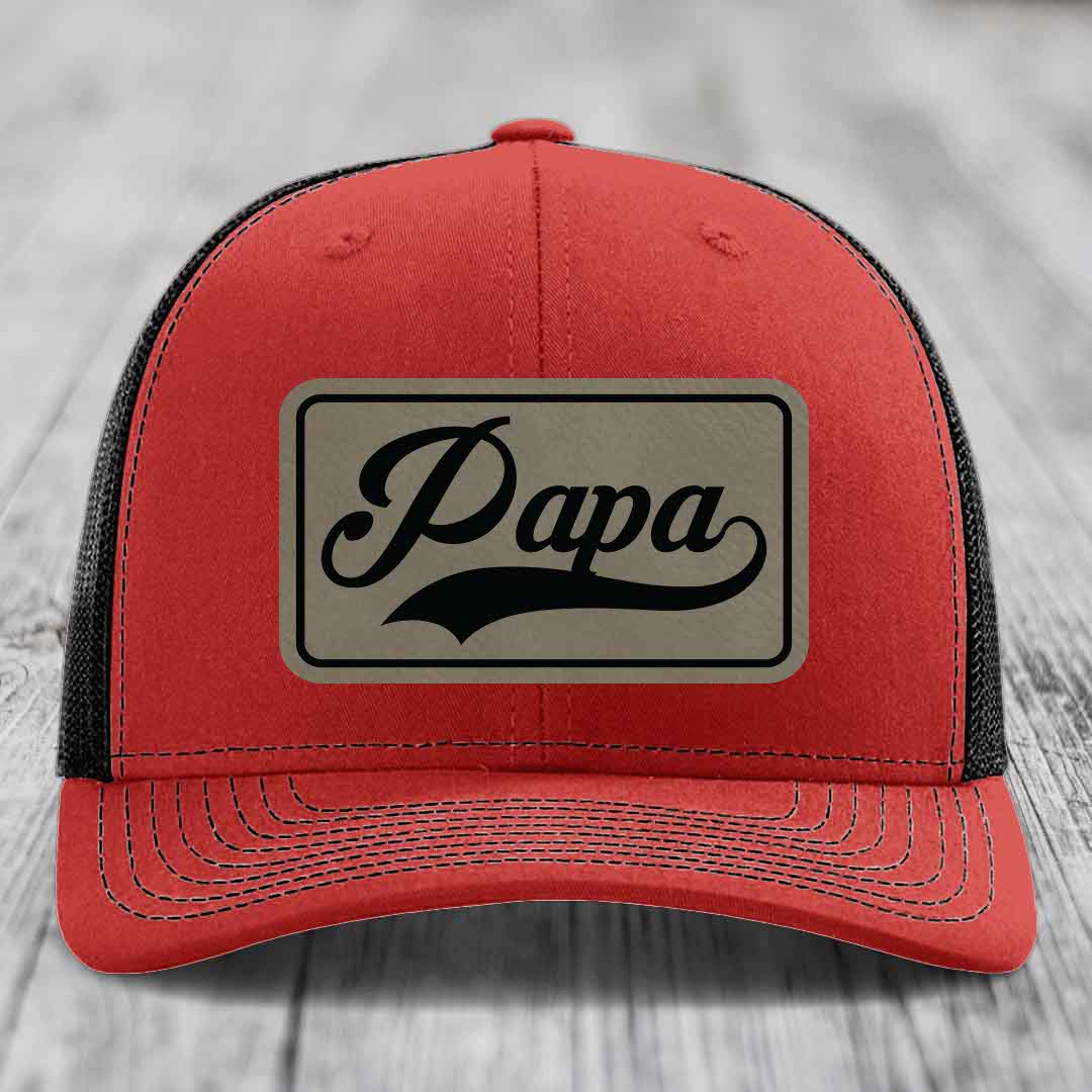 Papa - Leather Patch Hat - Light Brown to Black Patch - Richardson 112 Snapback Trucker Hat