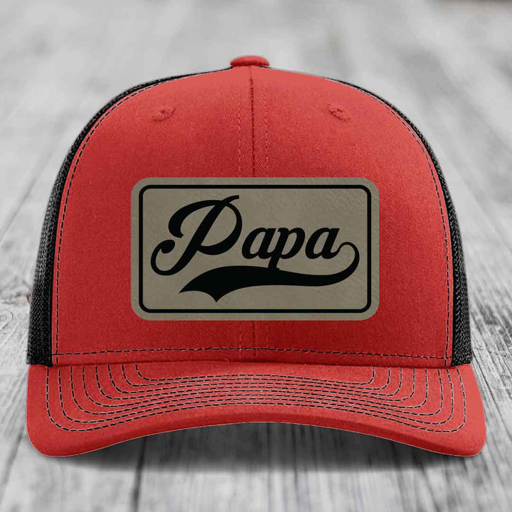 Papa - Leather Patch Hat - Light Brown to Black Patch - Richardson 112 Snapback Trucker Hat