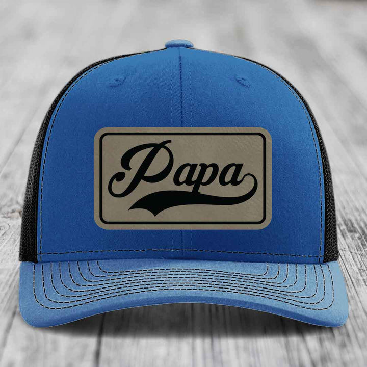 Papa - Leather Patch Hat - Light Brown to Black Patch - Richardson 112 Snapback Trucker Hat