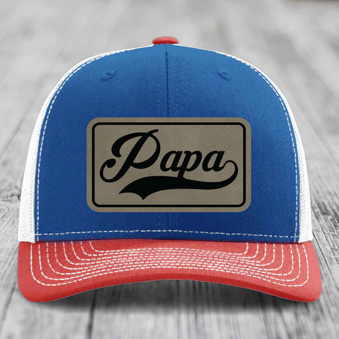 Papa - Leather Patch Hat - Light Brown to Black Patch - Richardson 112 Snapback Trucker Hat