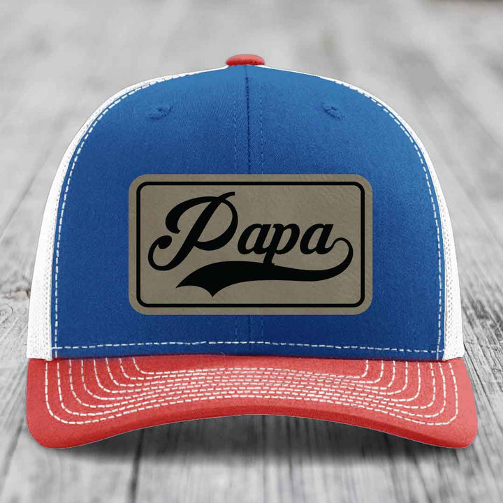 Papa - Leather Patch Hat - Light Brown to Black Patch - Richardson 112 Snapback Trucker Hat