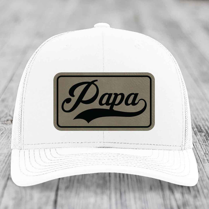 Papa - Leather Patch Hat - Light Brown to Black Patch - Richardson 112 Snapback Trucker Hat